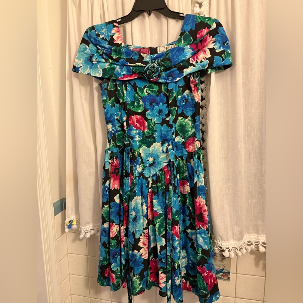 Vibrant Floral Midi Dress with Off-Shoulder Design